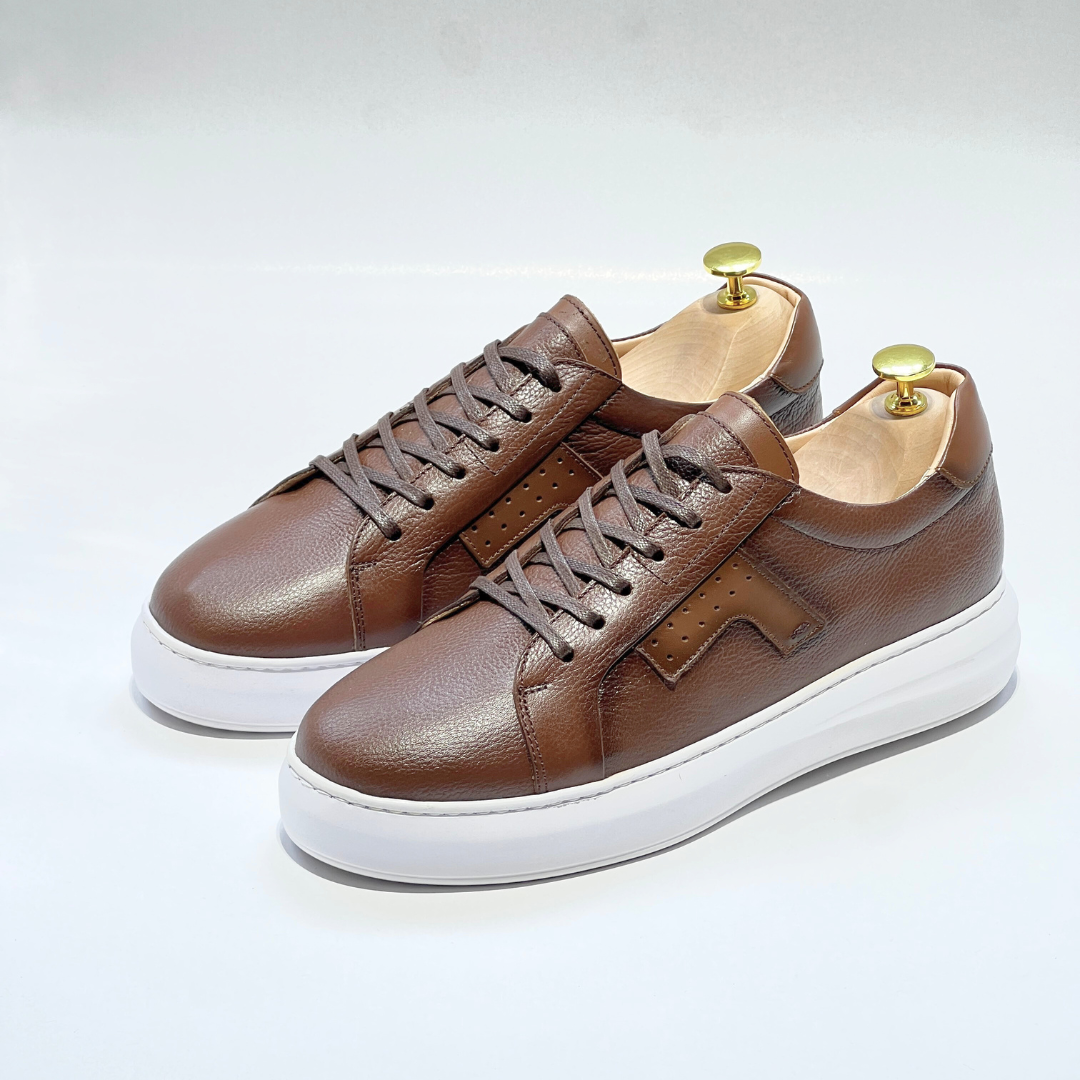 Baskets pour Homme 100% CUIR - ALONZO MARRON B REF AZ079