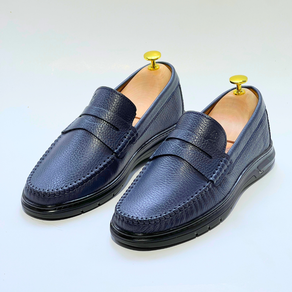 Denver: Mocassin Homme Médical - 100% Cuir Grainé BLUE- ref 104
