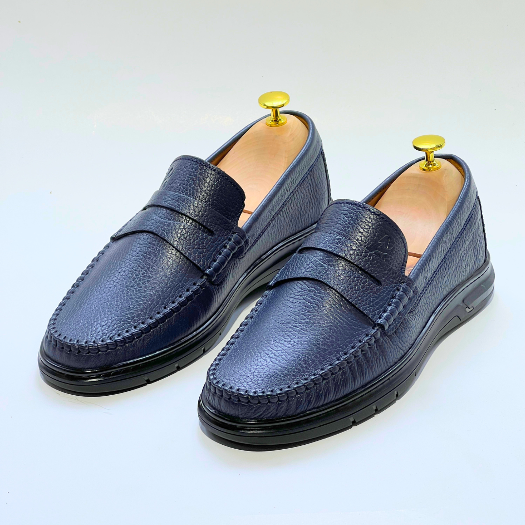 Denver: Mocassin Homme Médical - 100% Cuir Grainé BLUE- ref 104