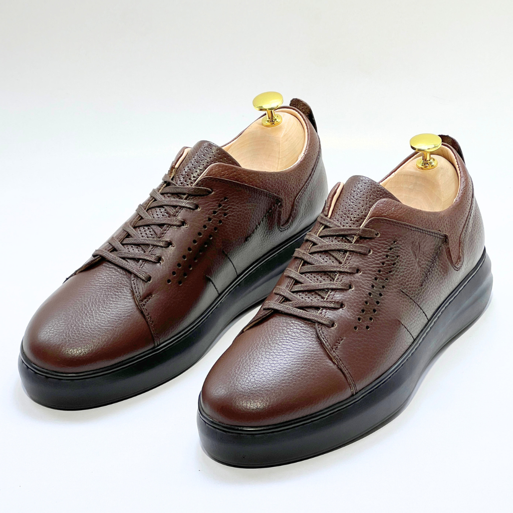 Baskets pour Homme 100% CUIR - ALONZO MARRON-N EVA REF AZ059