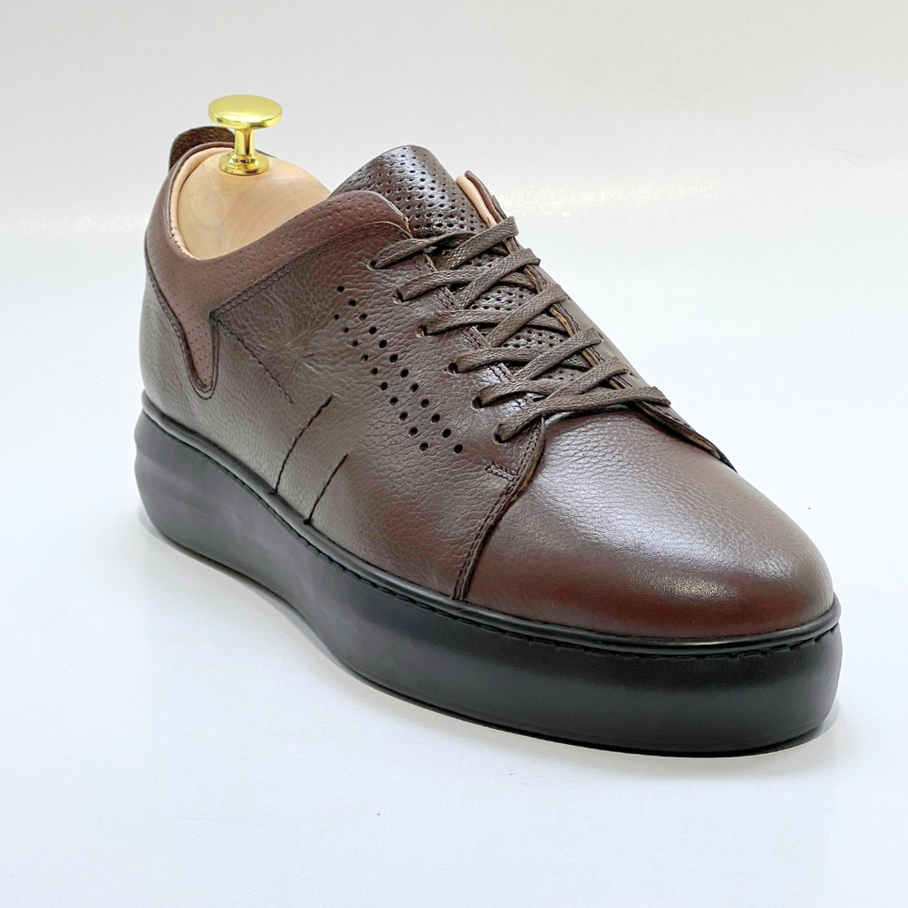 Baskets pour Homme 100% CUIR - ALONZO MARRON-N EVA REF AZ059