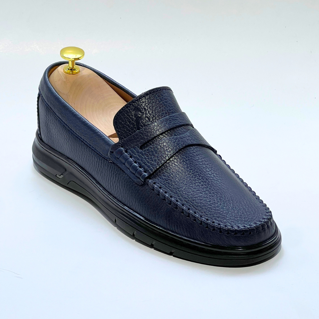 Denver: Mocassin Homme Médical - 100% Cuir Grainé BLUE- ref 104