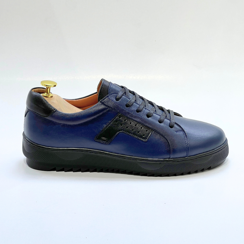 Baskets pour Homme 100% CUIR - BLEU REF AZ079