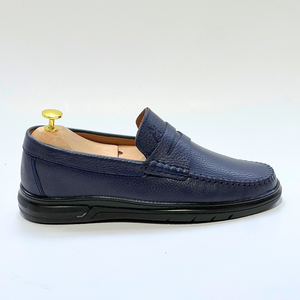Denver: Mocassin Homme Médical - 100% Cuir Grainé BLUE- ref 104