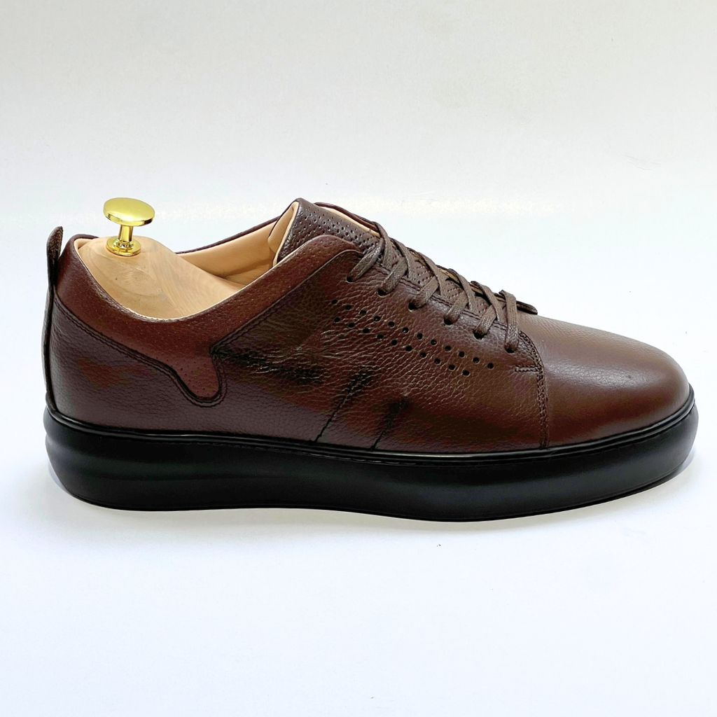 Baskets pour Homme 100% CUIR - ALONZO MARRON-N EVA REF AZ059