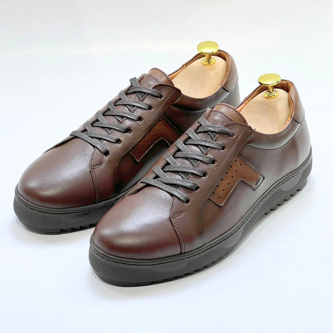 Baskets pour Homme 100% CUIR - MARRON REF AZ079