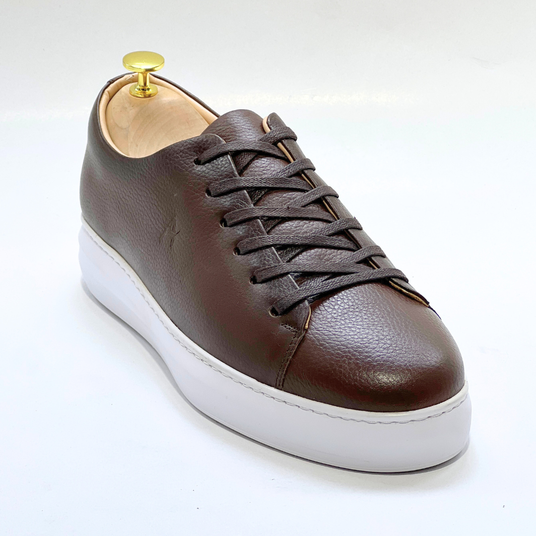 Baskets pour Homme 100% CUIR - ALONZO MARRON-B EVA REF AZ060