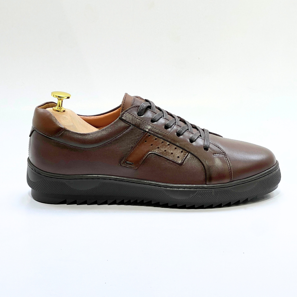 Baskets pour Homme 100% CUIR - MARRON REF AZ079