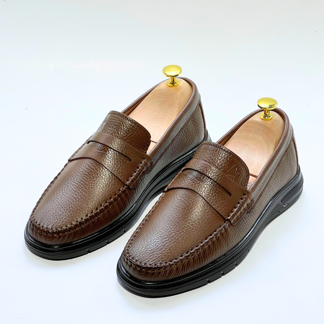 Denver: Mocassin Homme Médical - 100% Cuir Grainé TABAC- ref 104