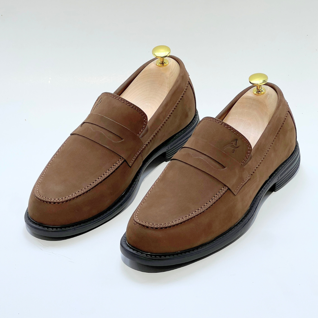 Mocassins Médicales Confortables Respirante 100% CUIR NUBUCK -MARRON- REF 332
