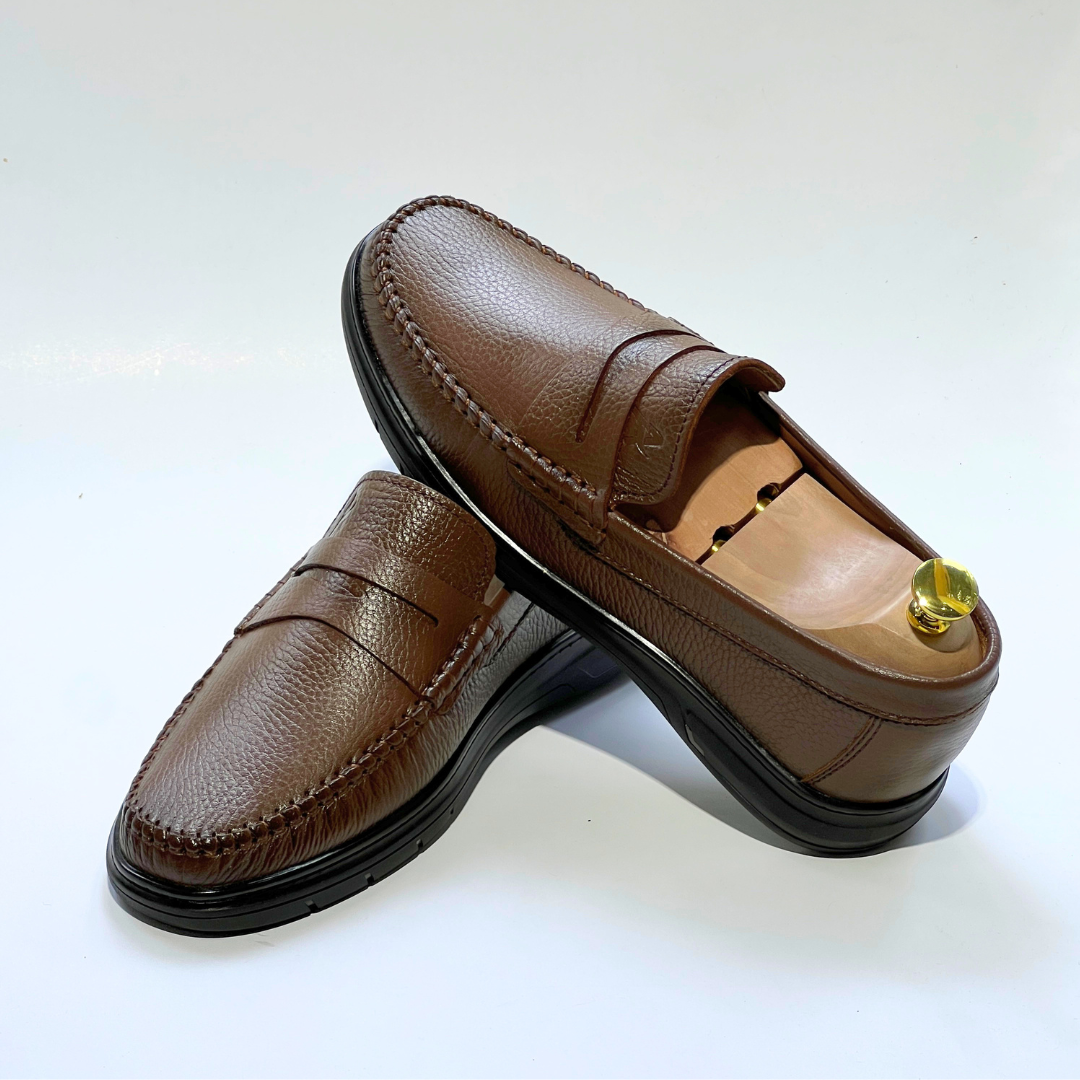 Denver: Mocassin Homme Médical - 100% Cuir Grainé TABAC- ref 104