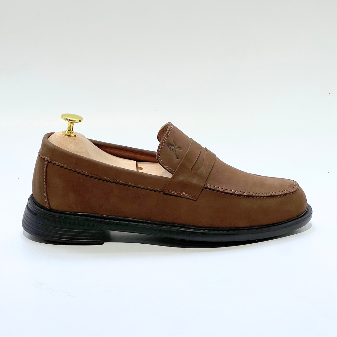 Mocassins Médicales Confortables Respirante 100% CUIR NUBUCK -MARRON- REF 332