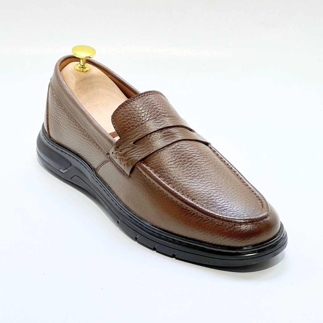 Mocassins Alonzo cuir 100% Grainé TABAC REF AZ643