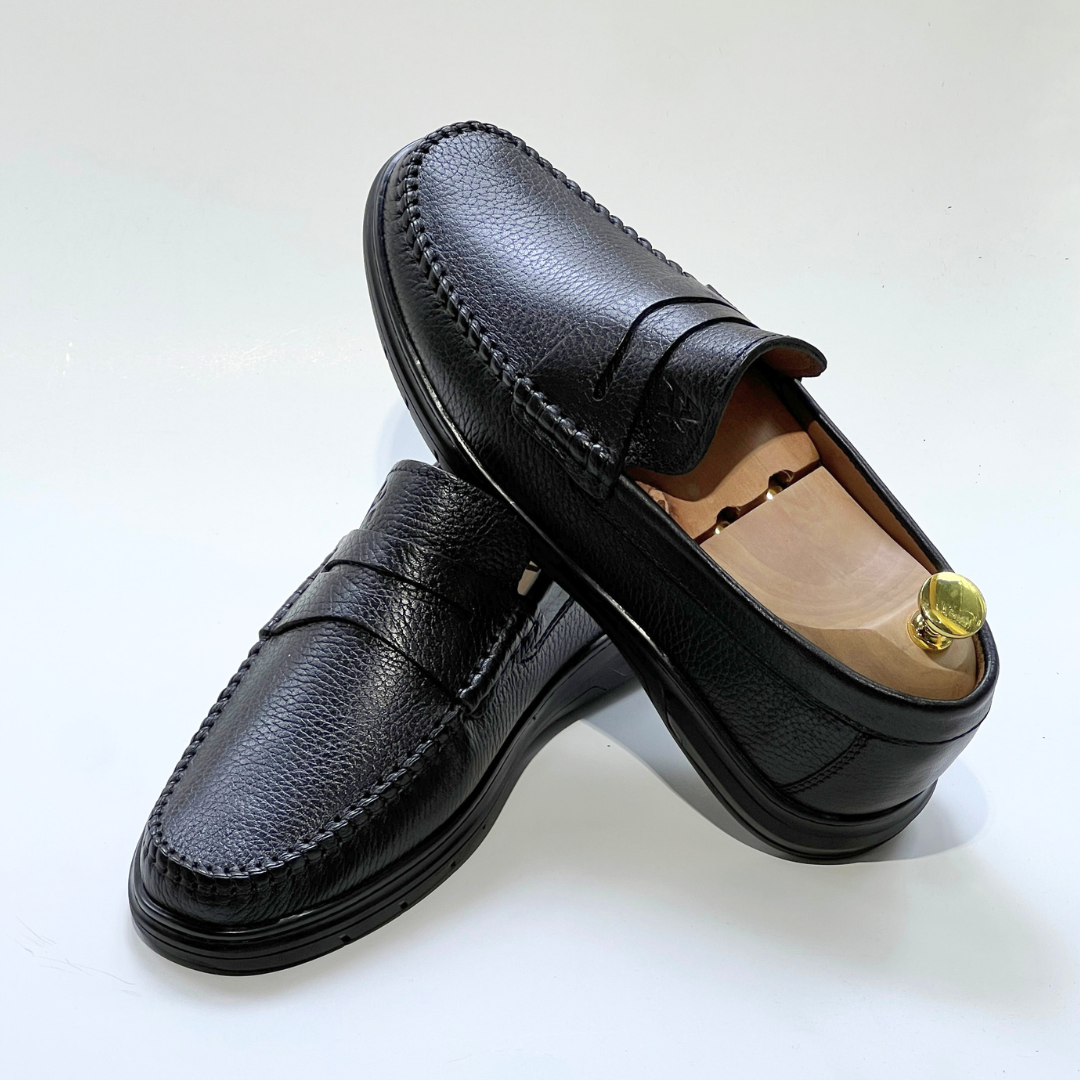 Denver: Mocassin Homme Médical - 100% Cuir Grainé NOIR- ref 104