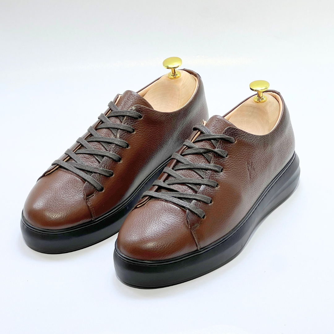 Baskets pour Homme 100% CUIR - ALONZO MARRON-N EVA REF AZ060