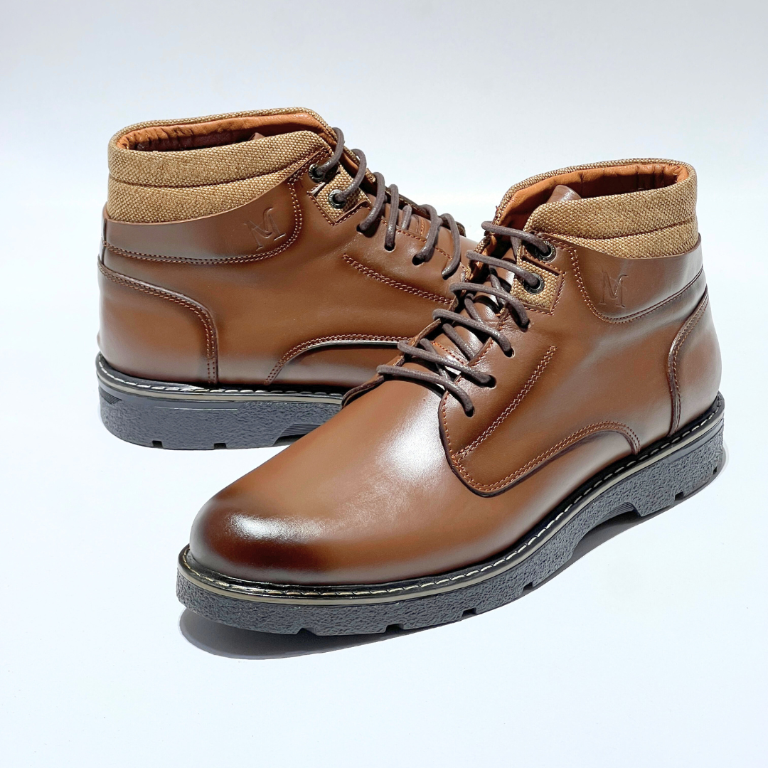 Bottines Pour Homme extra confortable en cuir 100% TABAC REF 037
