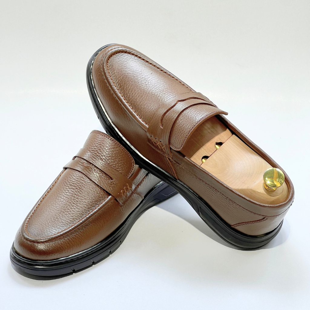 Mocassins Alonzo cuir 100% Grainé TABAC REF AZ643