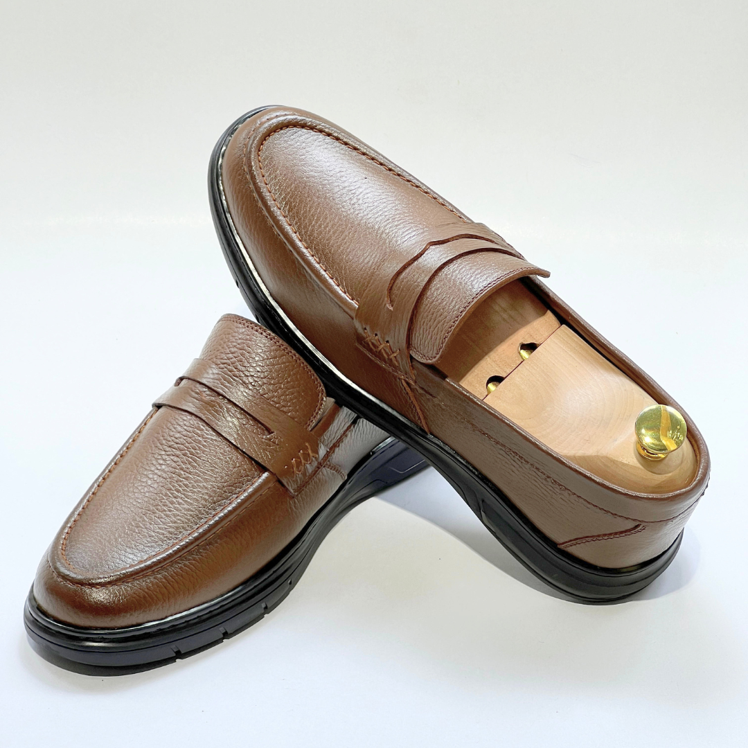Mocassins Alonzo cuir 100% Grainé TABAC REF AZ643