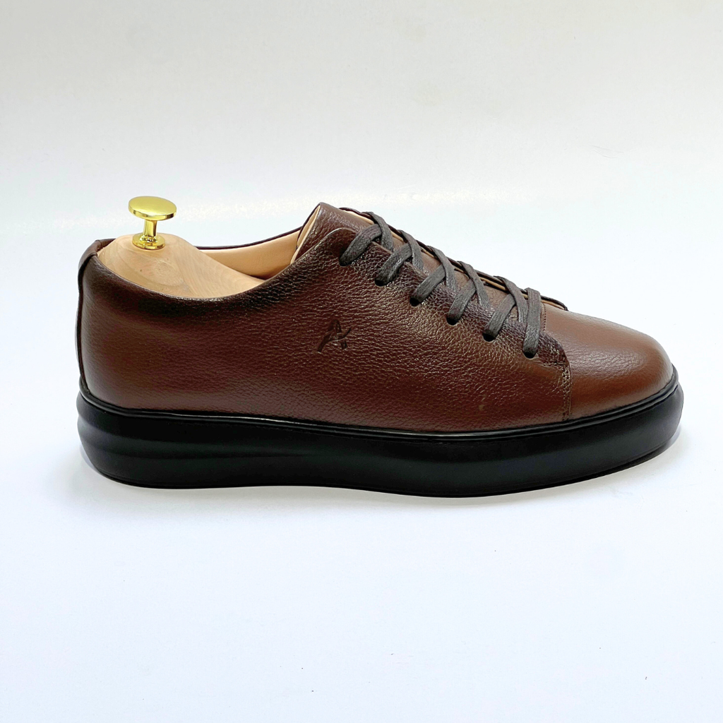 Baskets pour Homme 100% CUIR - ALONZO MARRON-N EVA REF AZ060