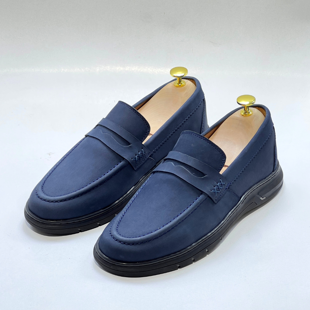 Mocassins Alonzo cuir 100% nubuck BLEU REF AZ643