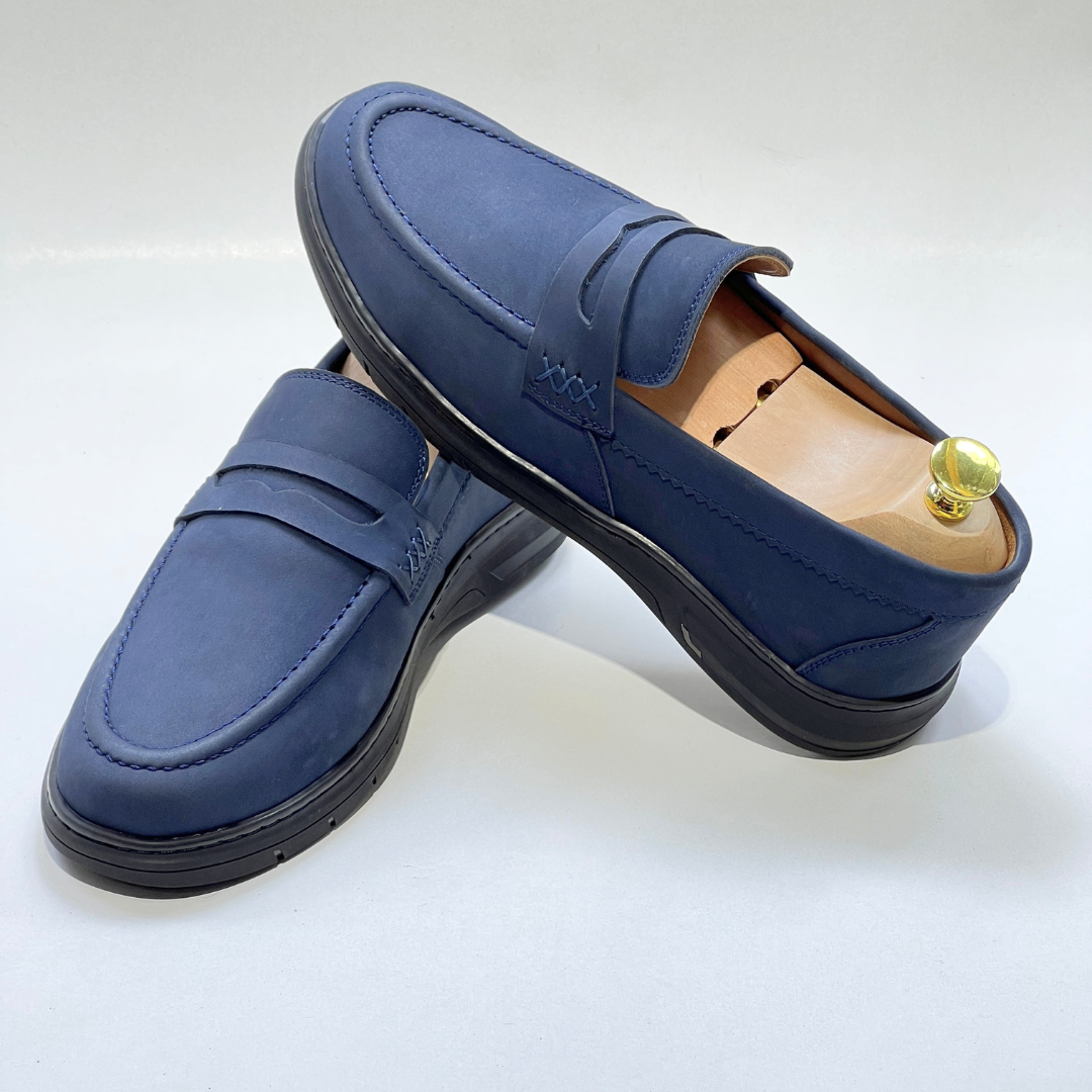 Mocassins Alonzo cuir 100% nubuck BLEU REF AZ643