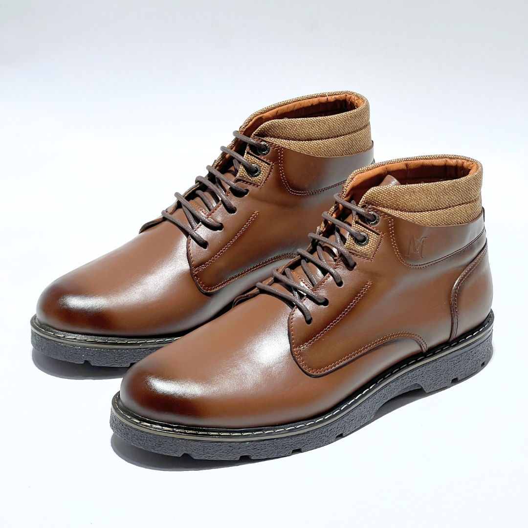 Bottines Pour Homme extra confortable en cuir 100% TABAC REF 037