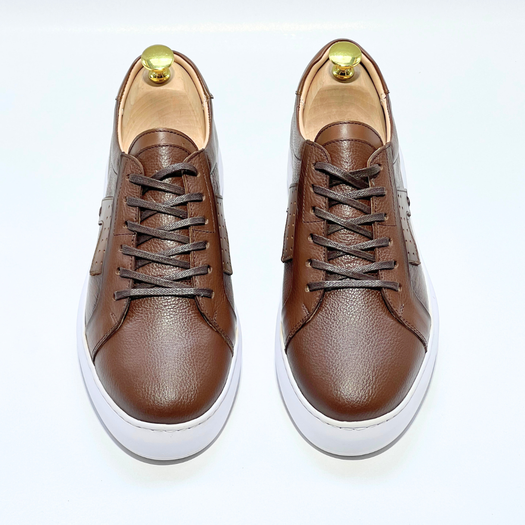 Baskets pour Homme 100% CUIR - ALONZO MARRON B REF AZ079