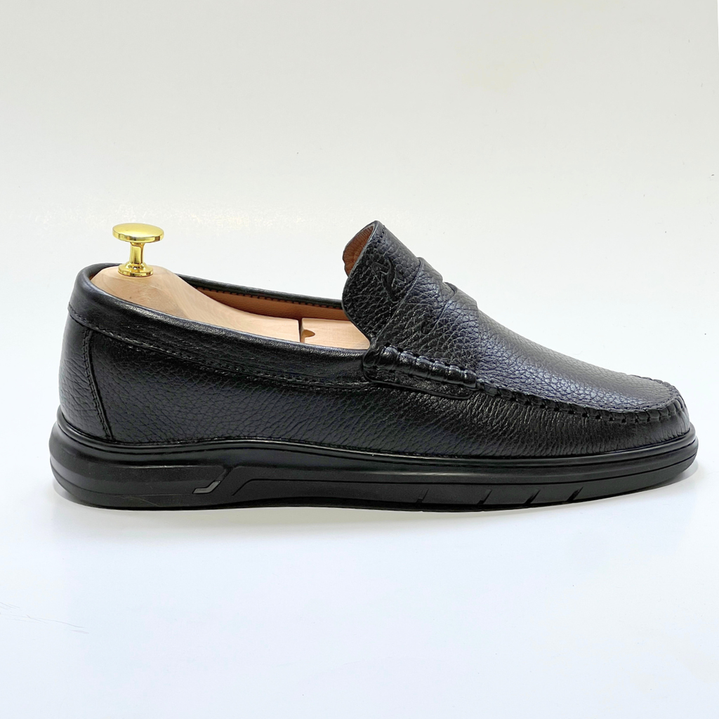 Denver: Mocassin Homme Médical - 100% Cuir Grainé NOIR- ref 104