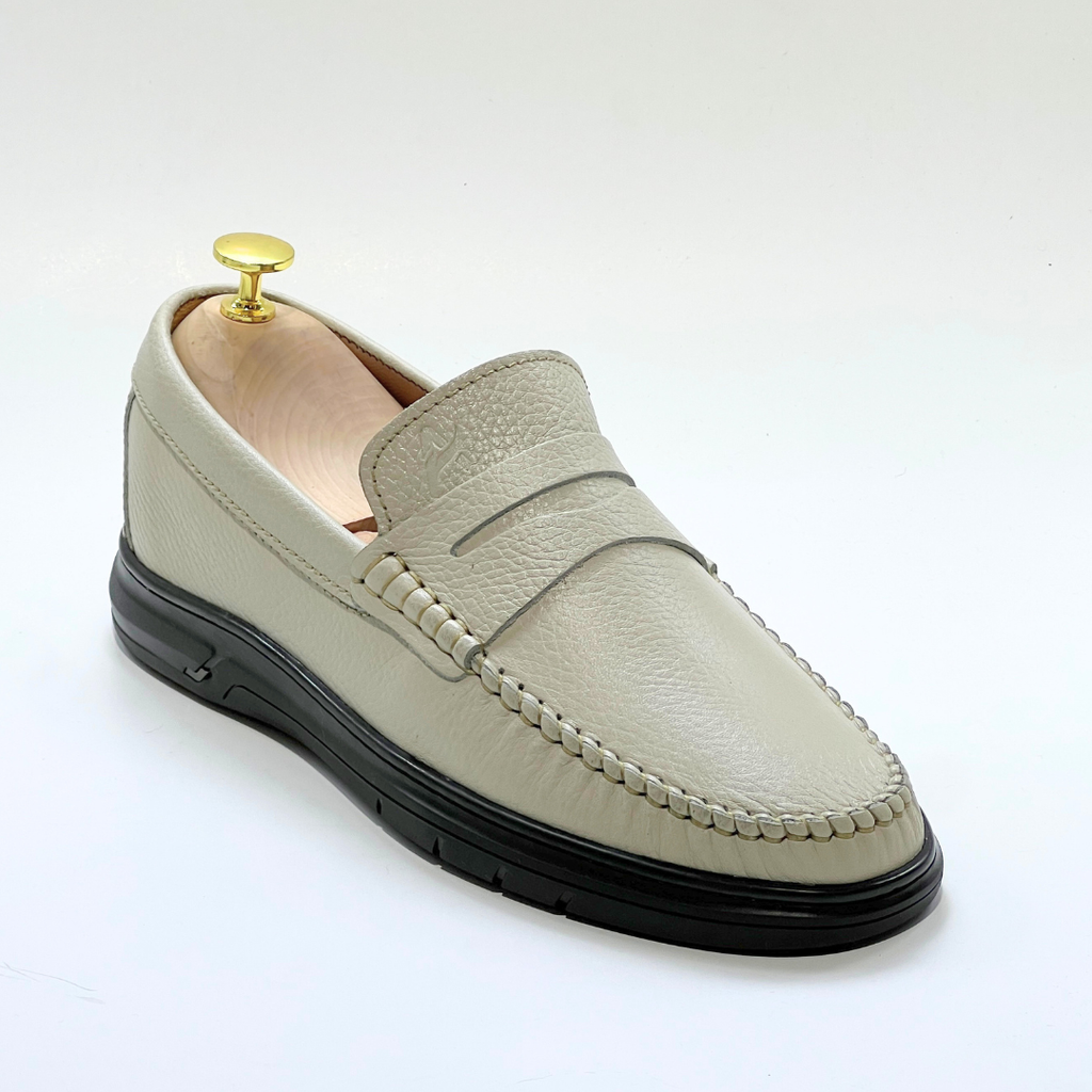 Denver: Mocassin Homme Médical - 100% Cuir Grainé BEIGE - ref 104